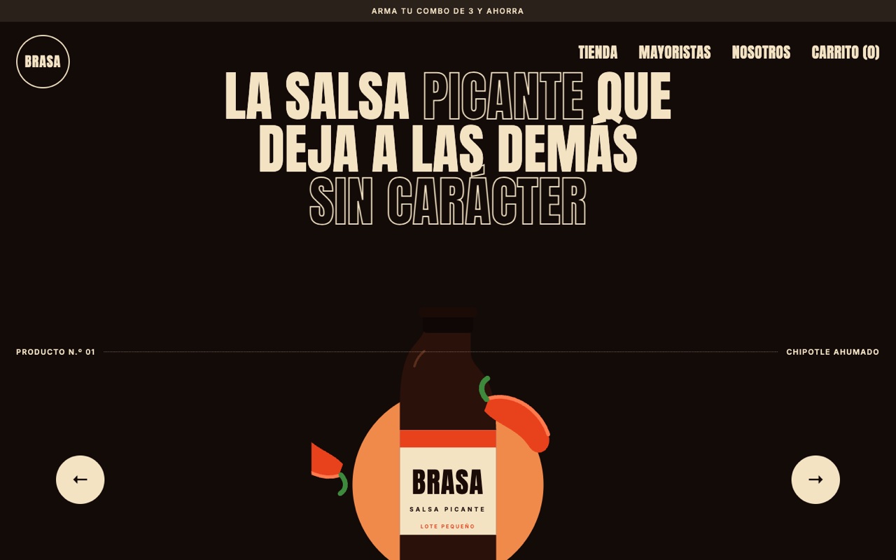 Captura de la página web de Brasa salsa picante en escritorio