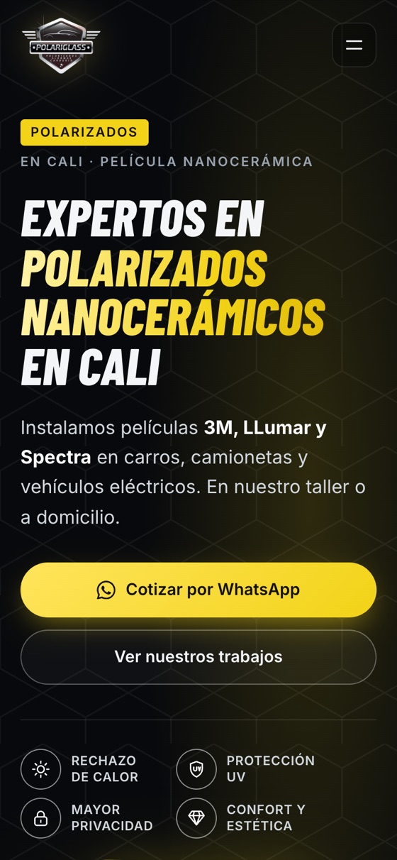 Captura de la página web de Polarizados Cali en móvil