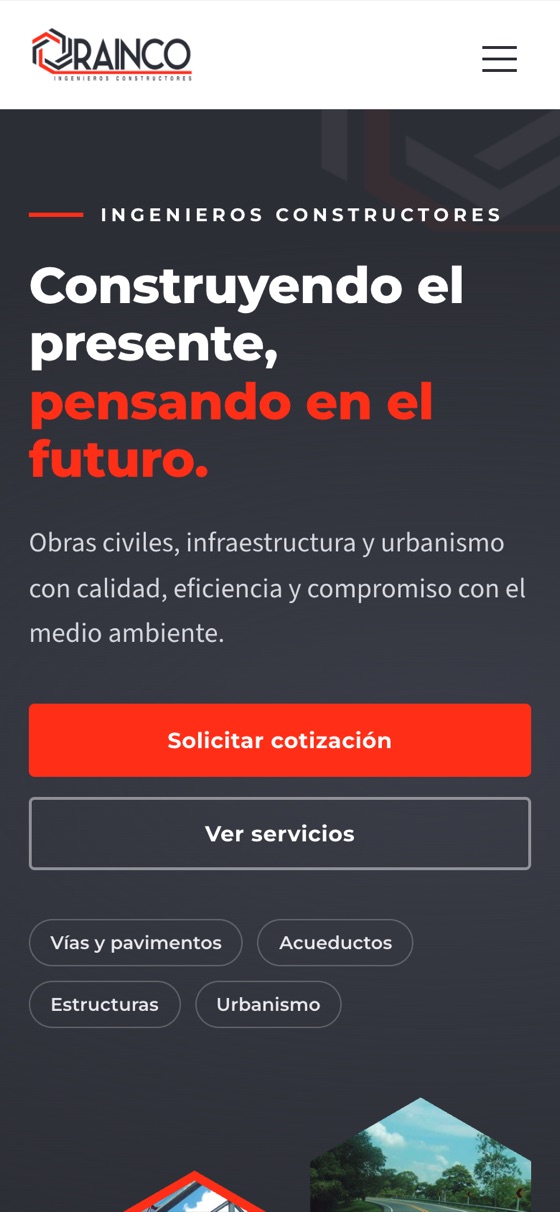 Captura de la página web de RAINCO Ingenieros en móvil