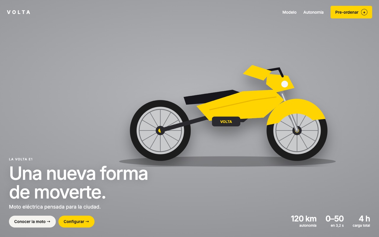 Captura de la página web de Volta E1 en escritorio